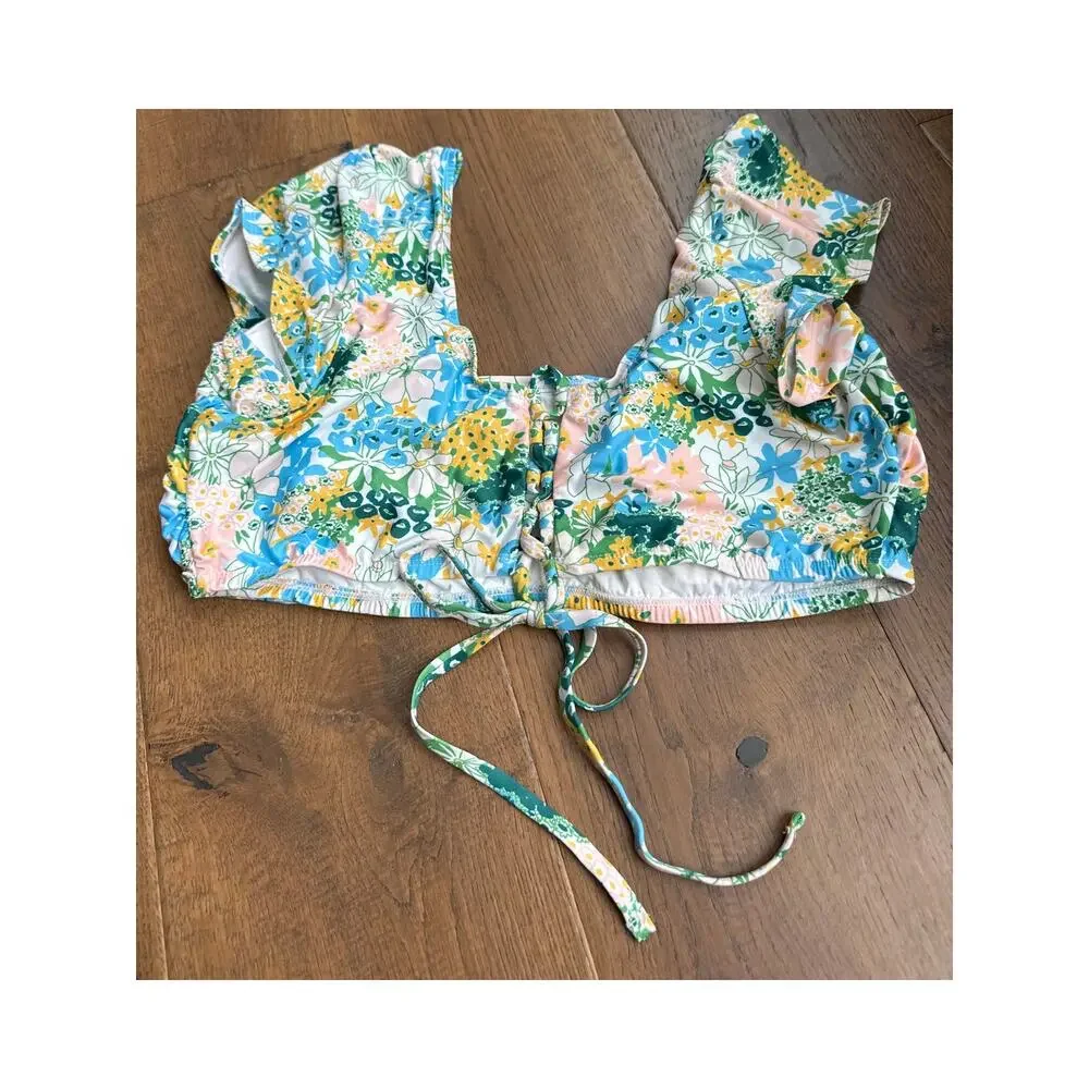 ModCloth The Amari Crop Bikini Top Retro Pin-up Floral Blue Yellow 2X NWOT